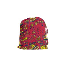 Yellow And Red Neon Design Drawstring Pouches (small) 