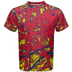 Yellow And Red Neon Design Men s Cotton Tee by Valentinaart