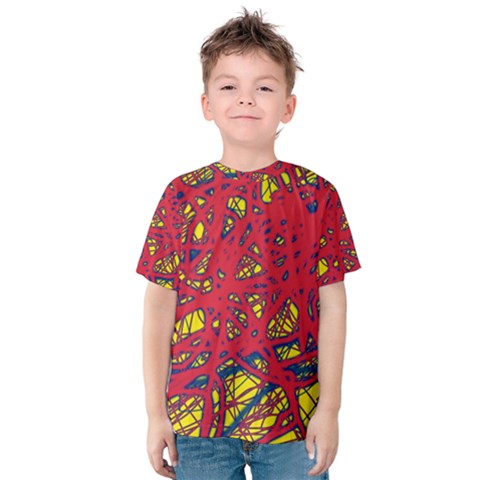 Yellow And Red Neon Design Kid s Cotton Tee by Valentinaart