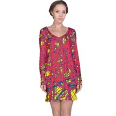 Yellow And Red Neon Design Long Sleeve Nightdress