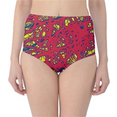 Yellow And Red Neon Design High-waist Bikini Bottoms