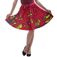 Yellow And Red Neon Design A-line Skater Skirt