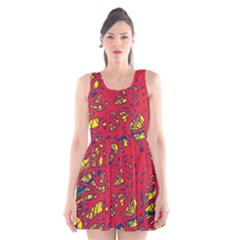 Yellow And Red Neon Design Scoop Neck Skater Dress