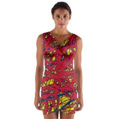 Yellow And Red Neon Design Wrap Front Bodycon Dress