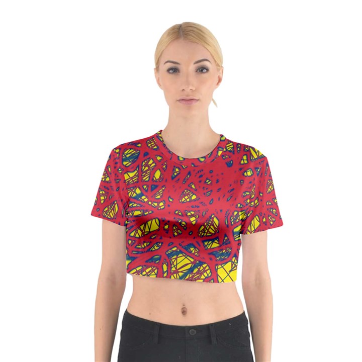 Yellow and red neon design Cotton Crop Top