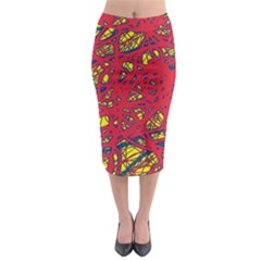 Yellow And Red Neon Design Midi Pencil Skirt