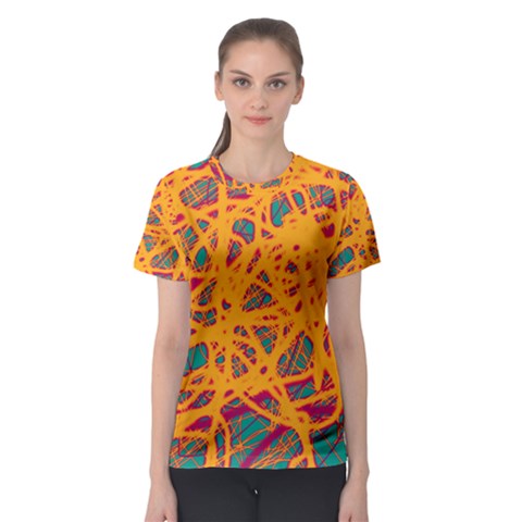 Orange Neon Chaos Women s Sport Mesh Tee by Valentinaart