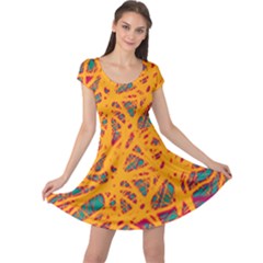 Orange Neon Chaos Cap Sleeve Dresses