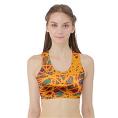 Orange Neon Chaos Sports Bra With Border by Valentinaart