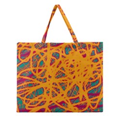 Orange Neon Chaos Zipper Large Tote Bag