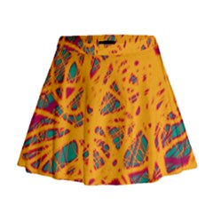 Orange Neon Chaos Mini Flare Skirt by Valentinaart