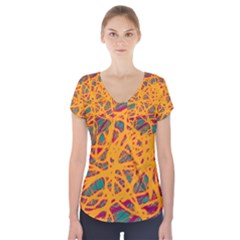 Orange Neon Chaos Short Sleeve Front Detail Top