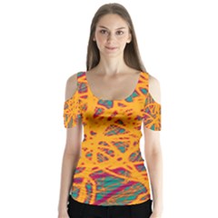 Orange Neon Chaos Butterfly Sleeve Cutout Tee 