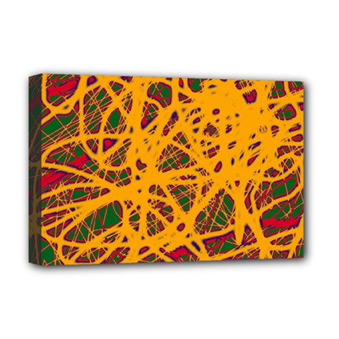 Yellow Neon Chaos Deluxe Canvas 18  X 12   by Valentinaart