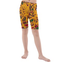 Yellow Neon Chaos Kid s Mid Length Swim Shorts