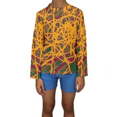 Yellow Neon Chaos Kid s Long Sleeve Swimwear