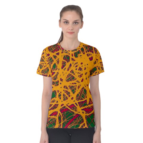 Yellow Neon Chaos Women s Cotton Tee by Valentinaart