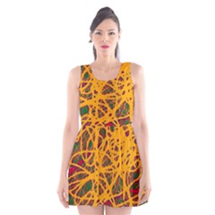 Yellow Neon Chaos Scoop Neck Skater Dress