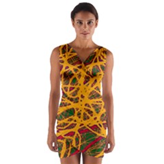 Yellow Neon Chaos Wrap Front Bodycon Dress