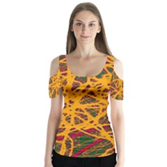 Yellow Neon Chaos Butterfly Sleeve Cutout Tee 