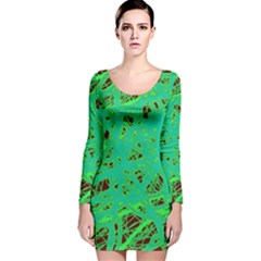 Green Neon Long Sleeve Velvet Bodycon Dress