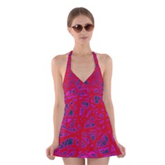 Red Neon Halter Swimsuit Dress