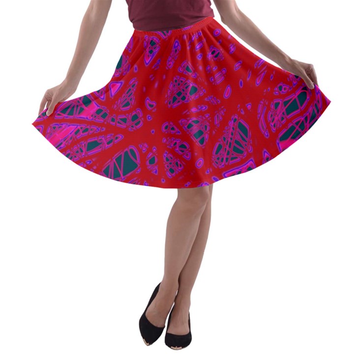 Red neon A-line Skater Skirt