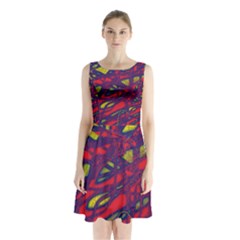 Abstract High Art Sleeveless Chiffon Waist Tie Dress