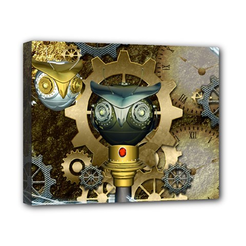 Steampunk, Awesome Owls With Clocks And Gears Canvas 10  X 8 