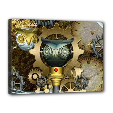 Steampunk, Awesome Owls With Clocks And Gears Canvas 16  X 12 