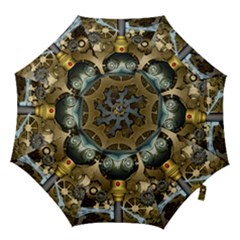 Steampunk, Awesome Owls With Clocks And Gears Hook Handle Umbrellas (large)