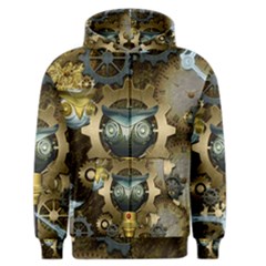 Steampunk, Awesome Owls With Clocks And Gears Men s Zipper Hoodie by FantasyWorld7