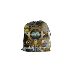 Steampunk, Awesome Owls With Clocks And Gears Drawstring Pouches (xs) 