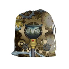 Steampunk, Awesome Owls With Clocks And Gears Drawstring Pouches (extra Large)