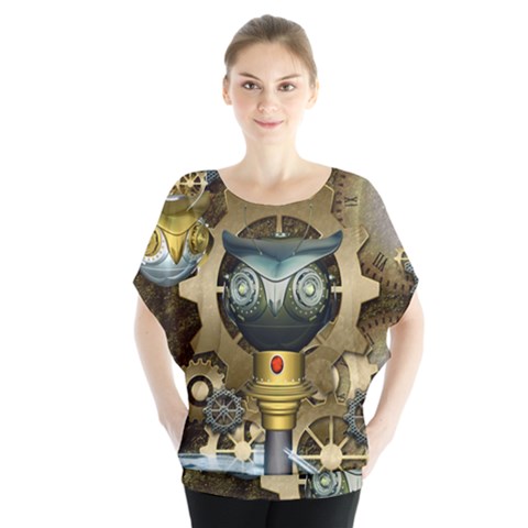 Steampunk, Awesome Owls With Clocks And Gears Blouse by FantasyWorld7