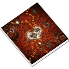 Steampunk, Wonderful Heart With Clocks And Gears On Red Background Small Memo Pads by FantasyWorld7