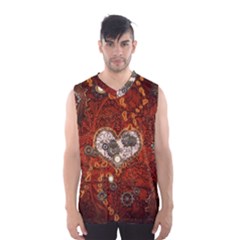 Steampunk, Wonderful Heart With Clocks And Gears On Red Background Men s Basketball Tank Top