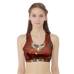 Steampunk, Wonderful Heart With Clocks And Gears On Red Background Sports Bra With Border by FantasyWorld7