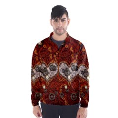 Steampunk, Wonderful Heart With Clocks And Gears On Red Background Wind Breaker (men)