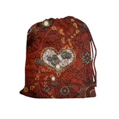 Steampunk, Wonderful Heart With Clocks And Gears On Red Background Drawstring Pouches (extra Large)