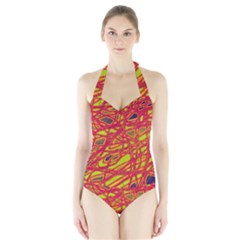 Orange Neon Halter Swimsuit