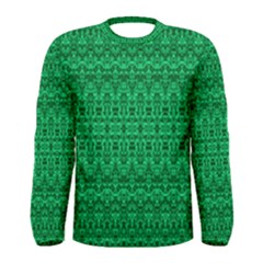 Faded Green Tribal Damask Men s Long Sleeve Tee