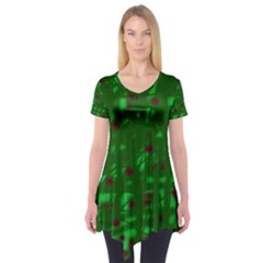 Green  Short Sleeve Tunic  by Valentinaart