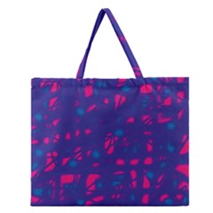 Blue And Pink Neon Zipper Large Tote Bag