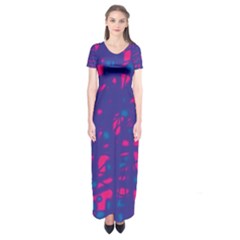 Blue And Pink Neon Short Sleeve Maxi Dress