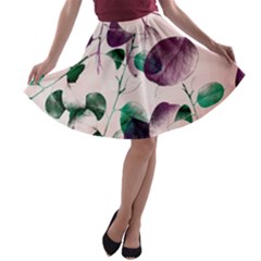 Spiral Eucalyptus Leaves A-line Skater Skirt by DanaeStudio