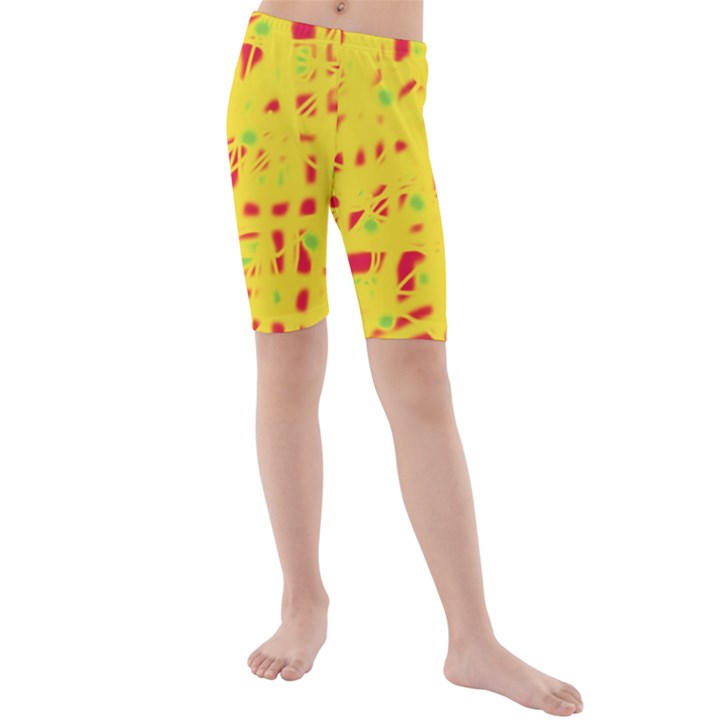 Yellow and red Kid s Mid Length Swim Shorts