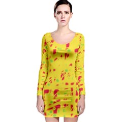 Yellow And Red Long Sleeve Bodycon Dress