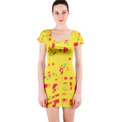 Yellow And Red Short Sleeve Bodycon Dress