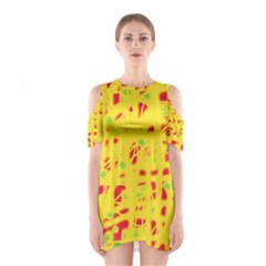 Yellow And Red Cutout Shoulder Dress